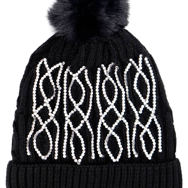 ASSORTED Coil Bling Chunky Knitted Fleece Lined Beanie for wholesale on Faire12