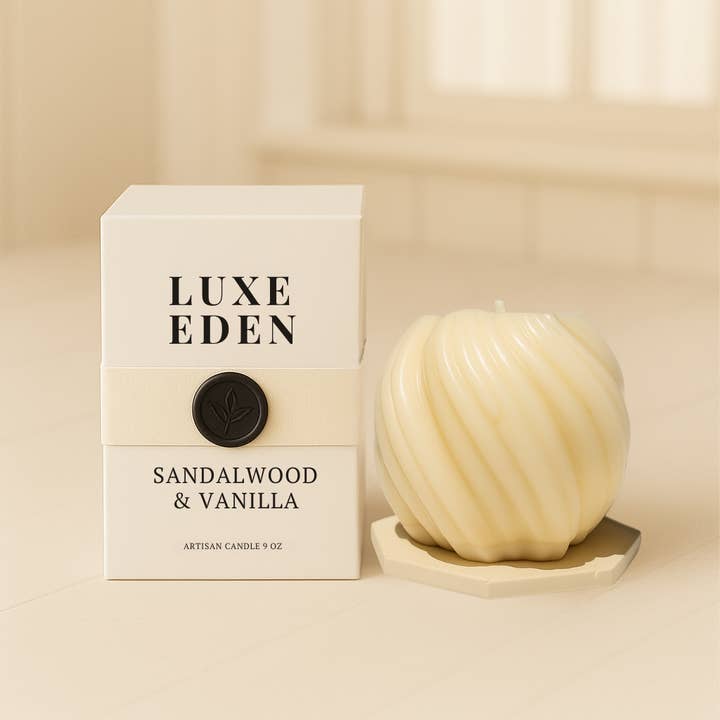 Sandalwood & Vanilla Pillar Candle for wholesale by LUXE EDEN