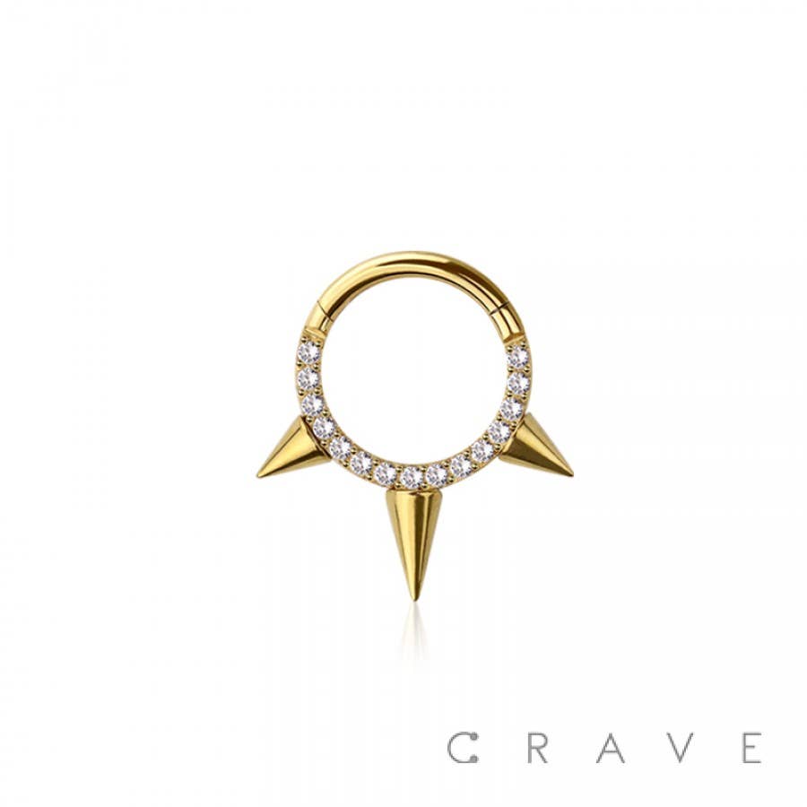 CRAVE - Wholesale Single Stone/Solitaire Ring - 316L SURGICAL STEEL CZ HINGED SPIKE SEGMENT RING0