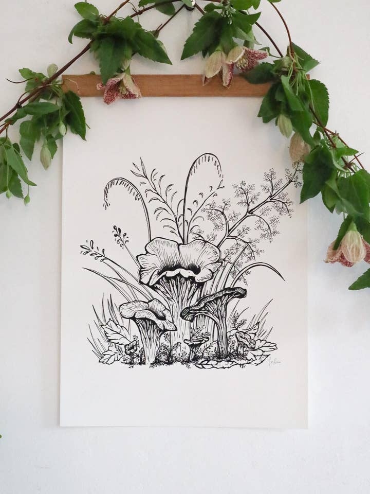 Chanterelle Mushroom Botanical Art Print for wholesale by Jya Raine