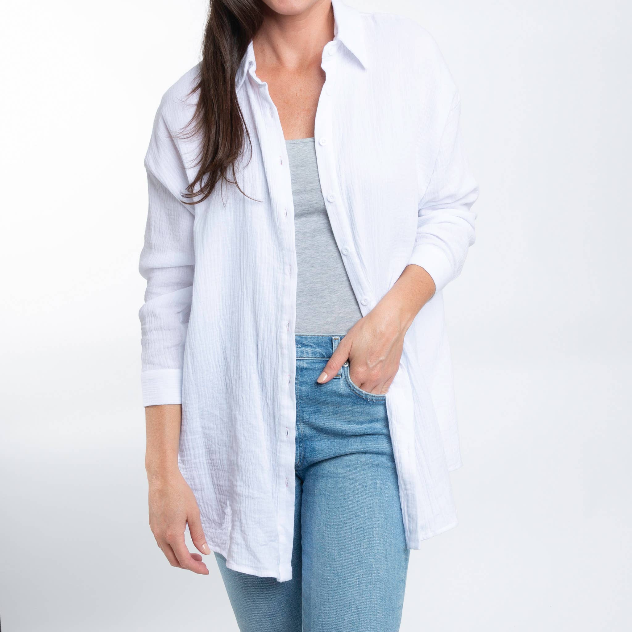 Elsie & Zoey - Wholesale Button Down Shirt - Women's - Button Up Top Aaliyah Gauze Long Sleeve6