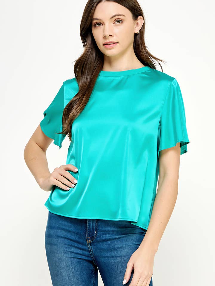 Satin Tee Top With Contrast Knit Back for wholesale by Strut & Bolt