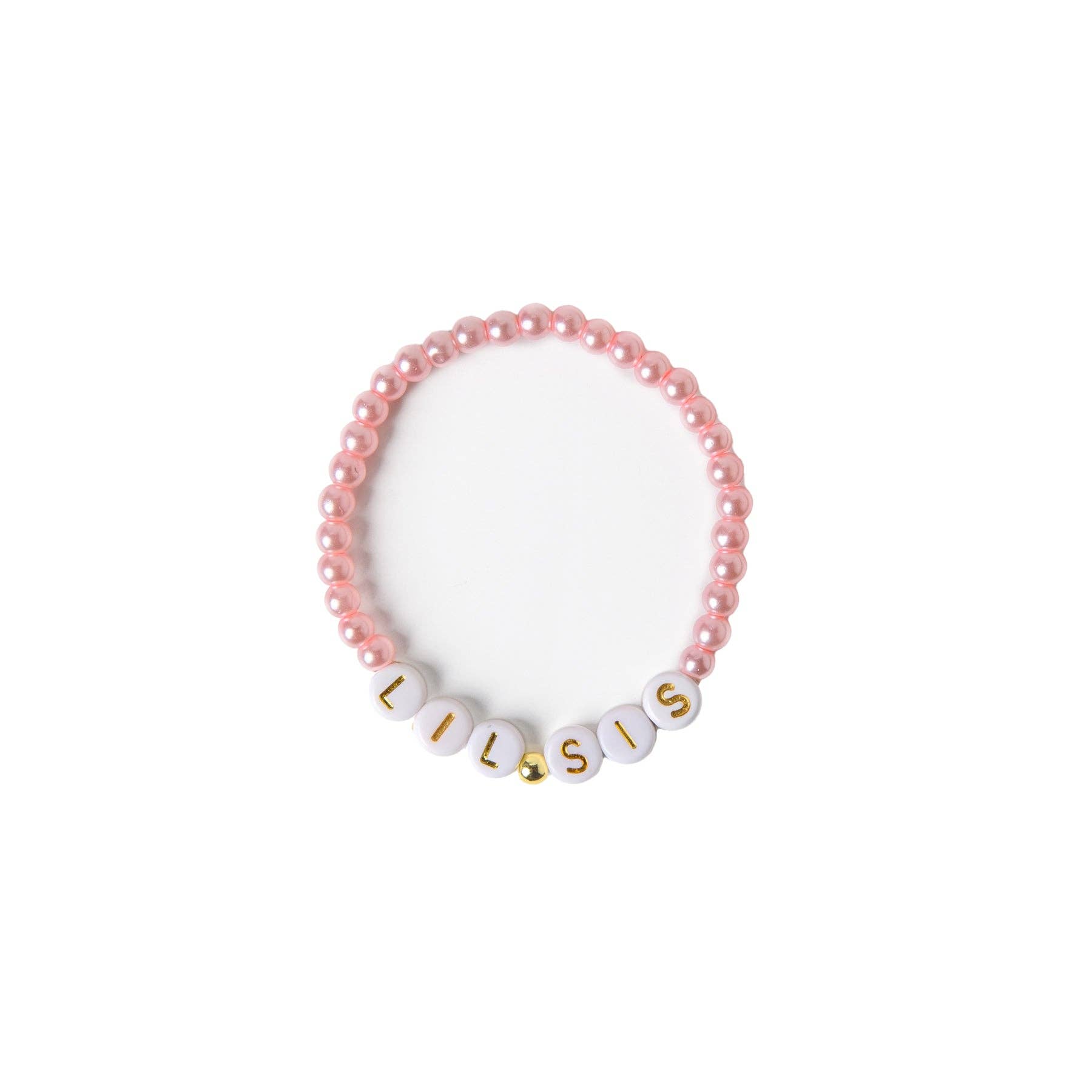 Over the Moon Gift - Wholesale Beaded Bracelet - LIL SIS Pink Bead & White Letters Bracelet0