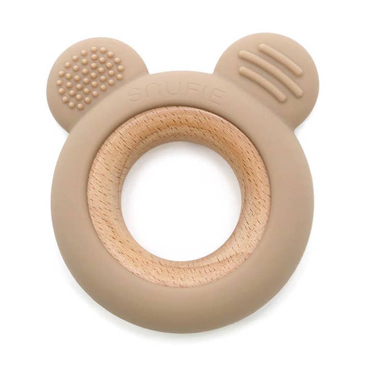 Soft Bear Wood & Silicone Teether | KHAKI for wholesale by Snufie