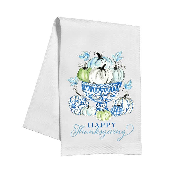 Happy Thanksgiving Chinoiserie Pumpkins Kitchen Towel for wholesale by RosanneBeck Collections