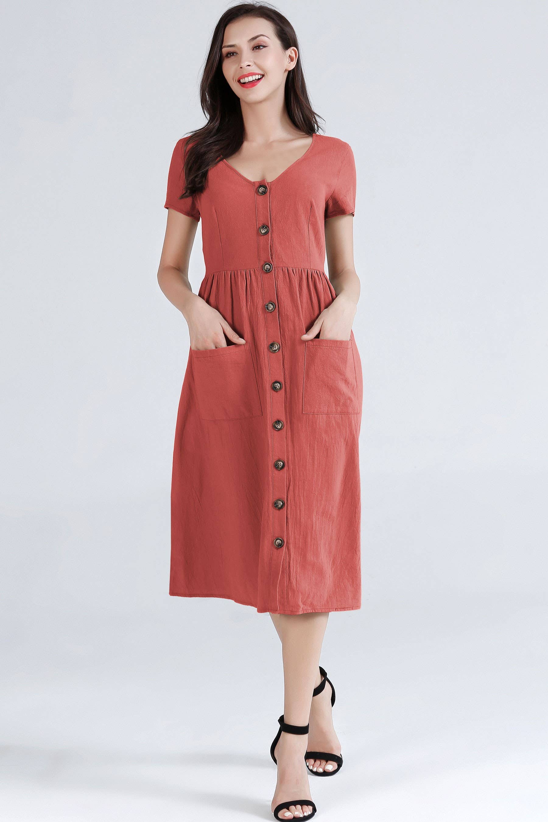 ePretty - Vendita all'ingrosso Vestito - Donna - TJ002 - Abito midi abbottonato con tasche10