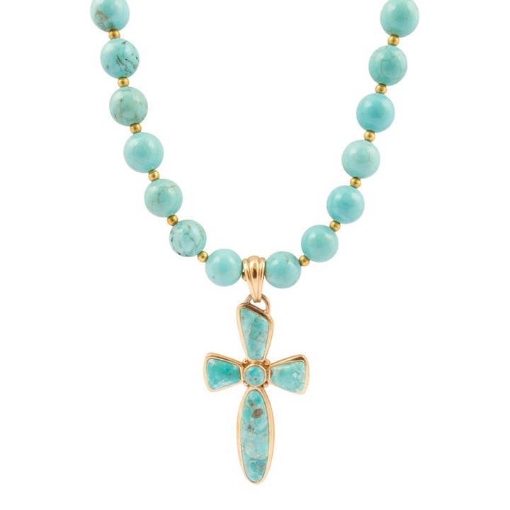 Collier Pendentif Croix en Turquoise Bleue de Las Cruces pour la vente par Barse Jewelry