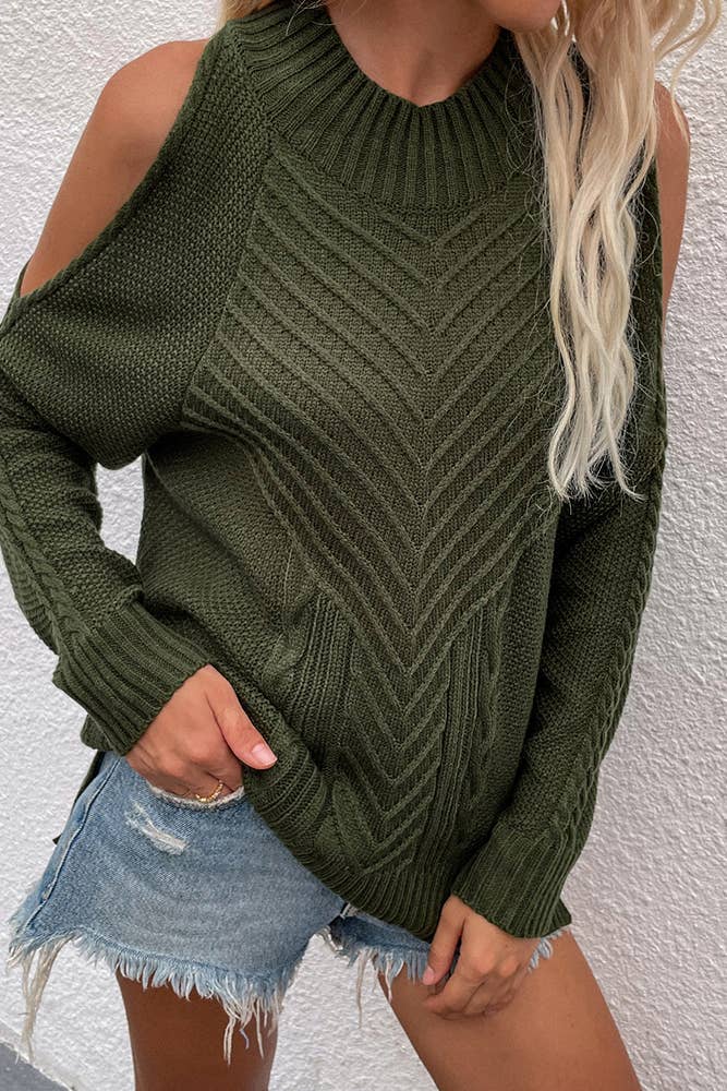 UNISHE - Wholesale Knit Sweater - Women's - TOPW897 Cold Shoulder Knit O-neck Sweater16