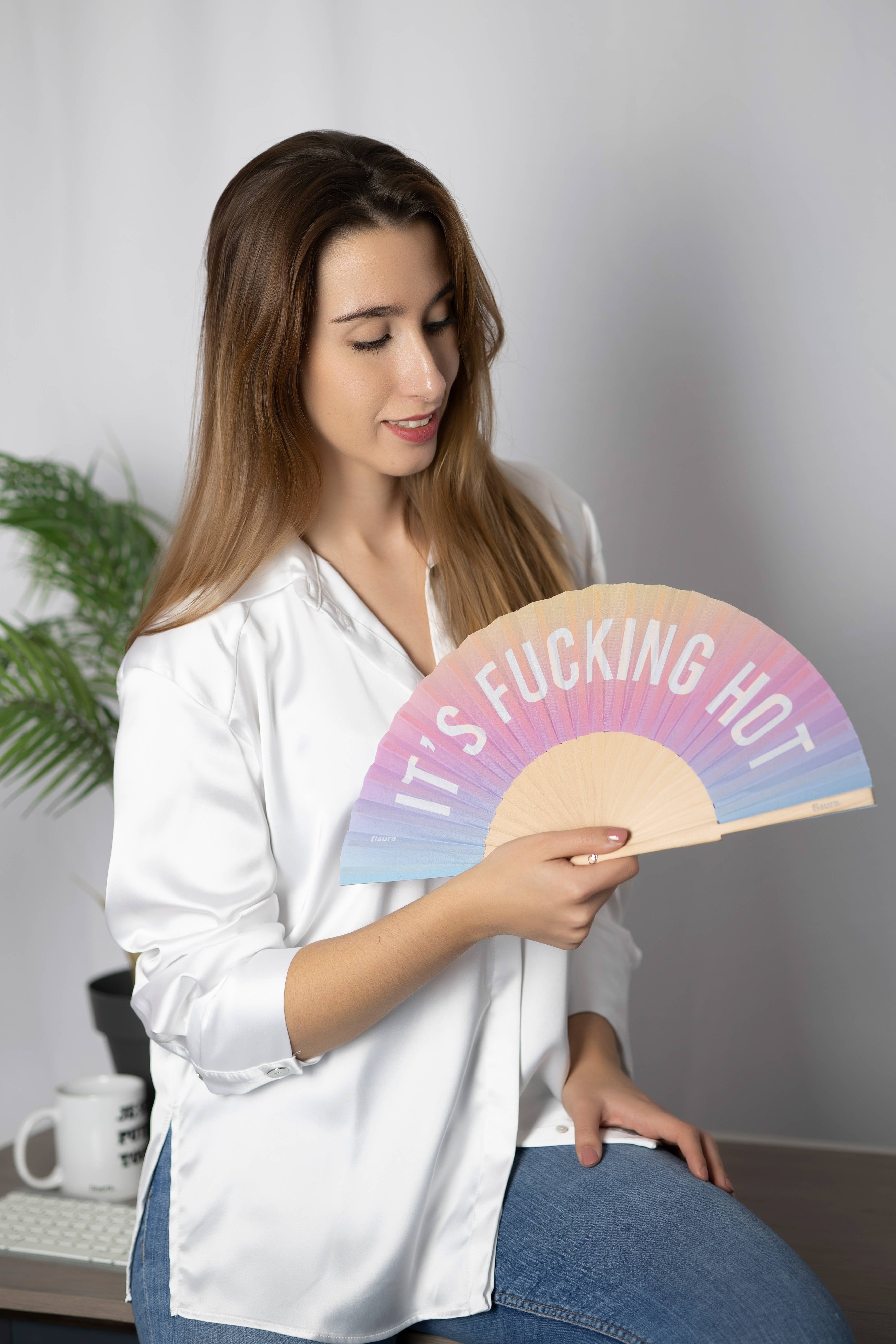 Fisura - Wholesale Handheld Folding Fan - Degraded “Fucking Hot” fan - glows in the dark2