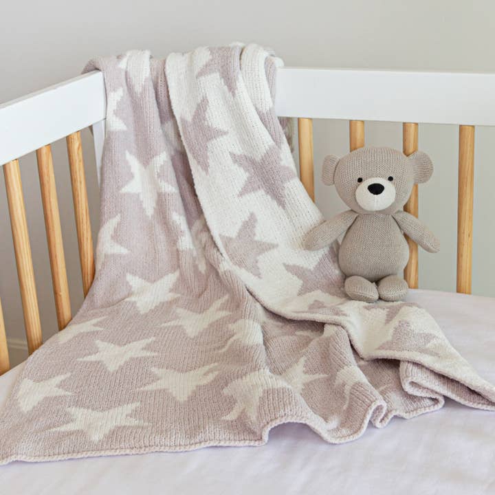 Living Textiles - Wholesale Bedding Blanket - Kids & Baby - Chenille Baby Blanket - Grey Stars3