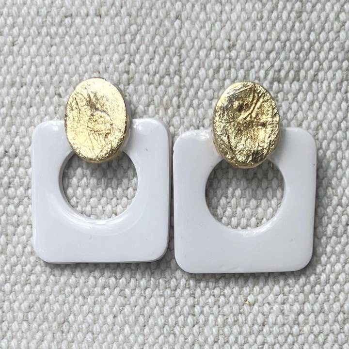 The Gold With Square | Minimalist Polymer Clay Earrings for wholesale by Jenny Wren Jewelry