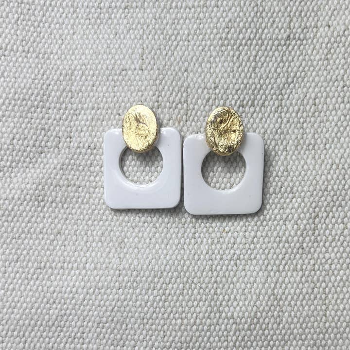 The Gold With Square | Minimalist Polymer Clay Earrings for wholesale by Jenny Wren Jewelry