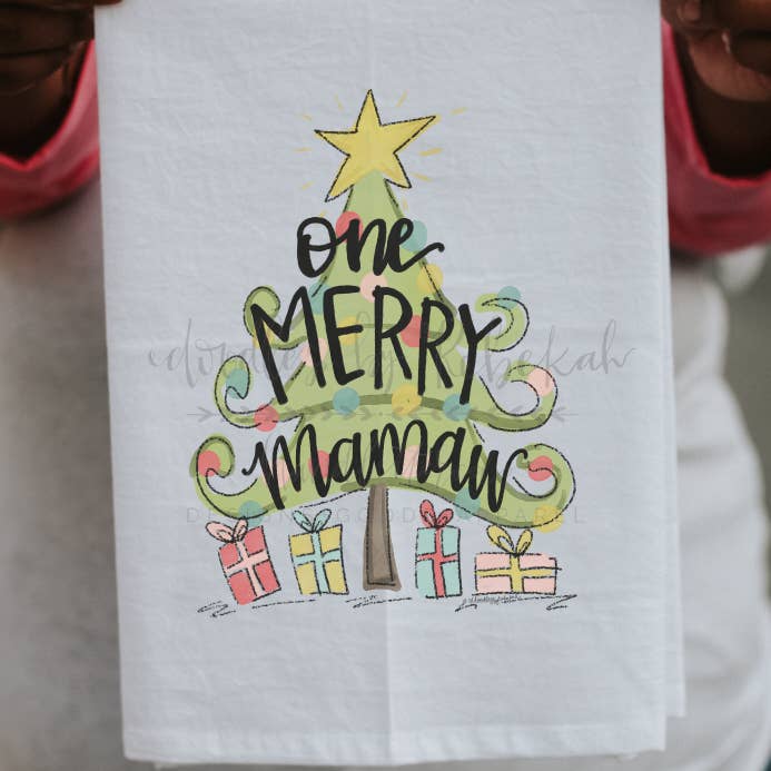 One Merry Grandma Tea Towel- choose your own name! for wholesale by Doodles By Rebekah