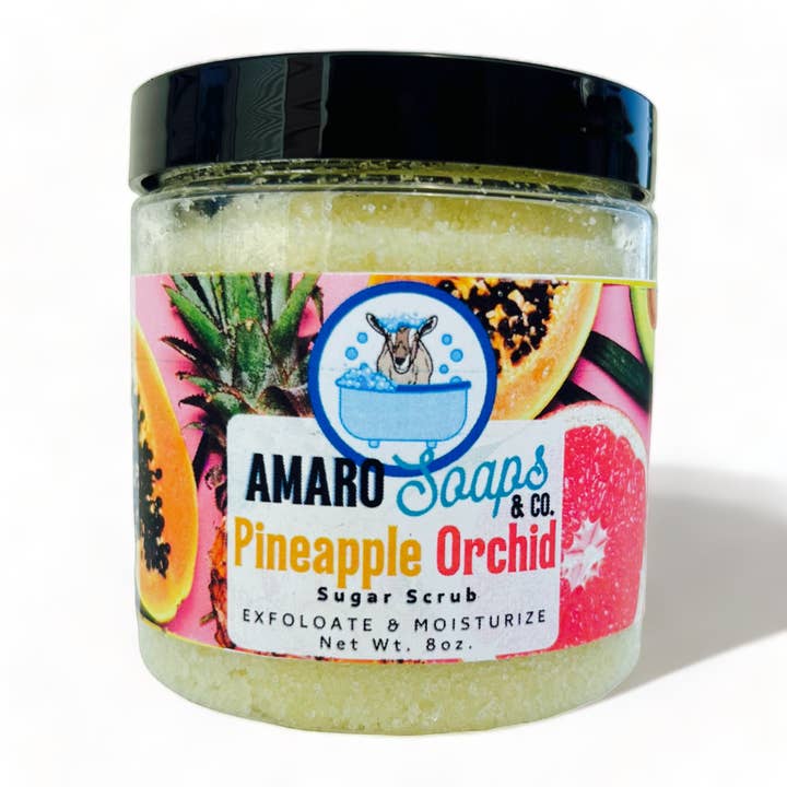 Pineapple Orchid Sugar Scrub for wholesale by Amaro Soaps & Co.