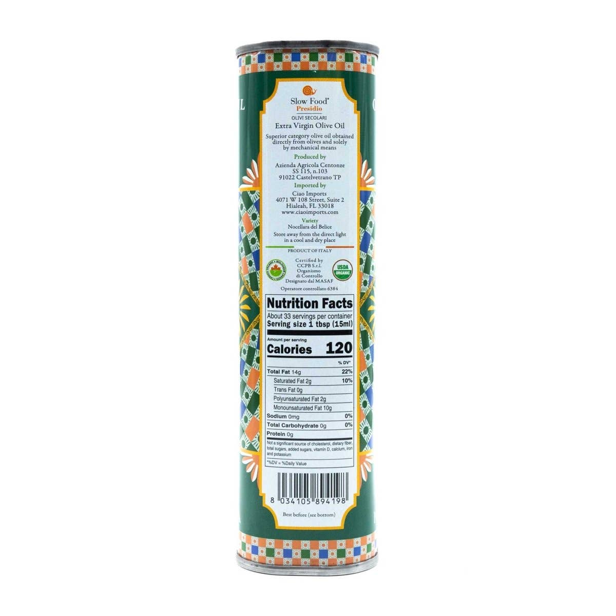 Ciao Imports - Wholesale Olive Oil - Centonze, 'Case di Latomie' Organic Extra Virgin Olive Oil, Iconic Tin (500ml/16.9 fl oz)1