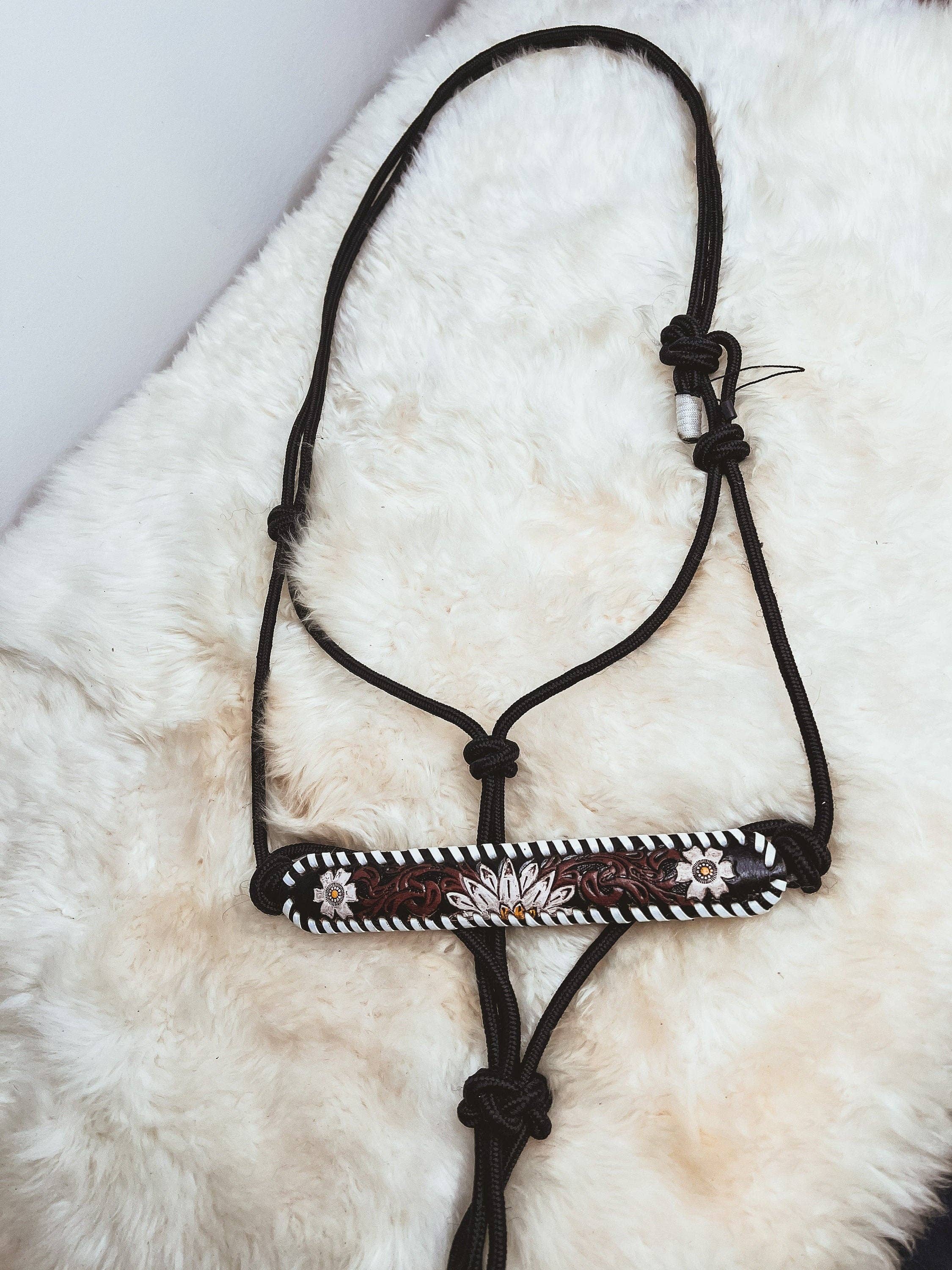 The Sterling Gypsy - Wholesale Horseback Riding Gear - Hand Tooled Leather Adjustable Rope or Shipping Halter Horse3