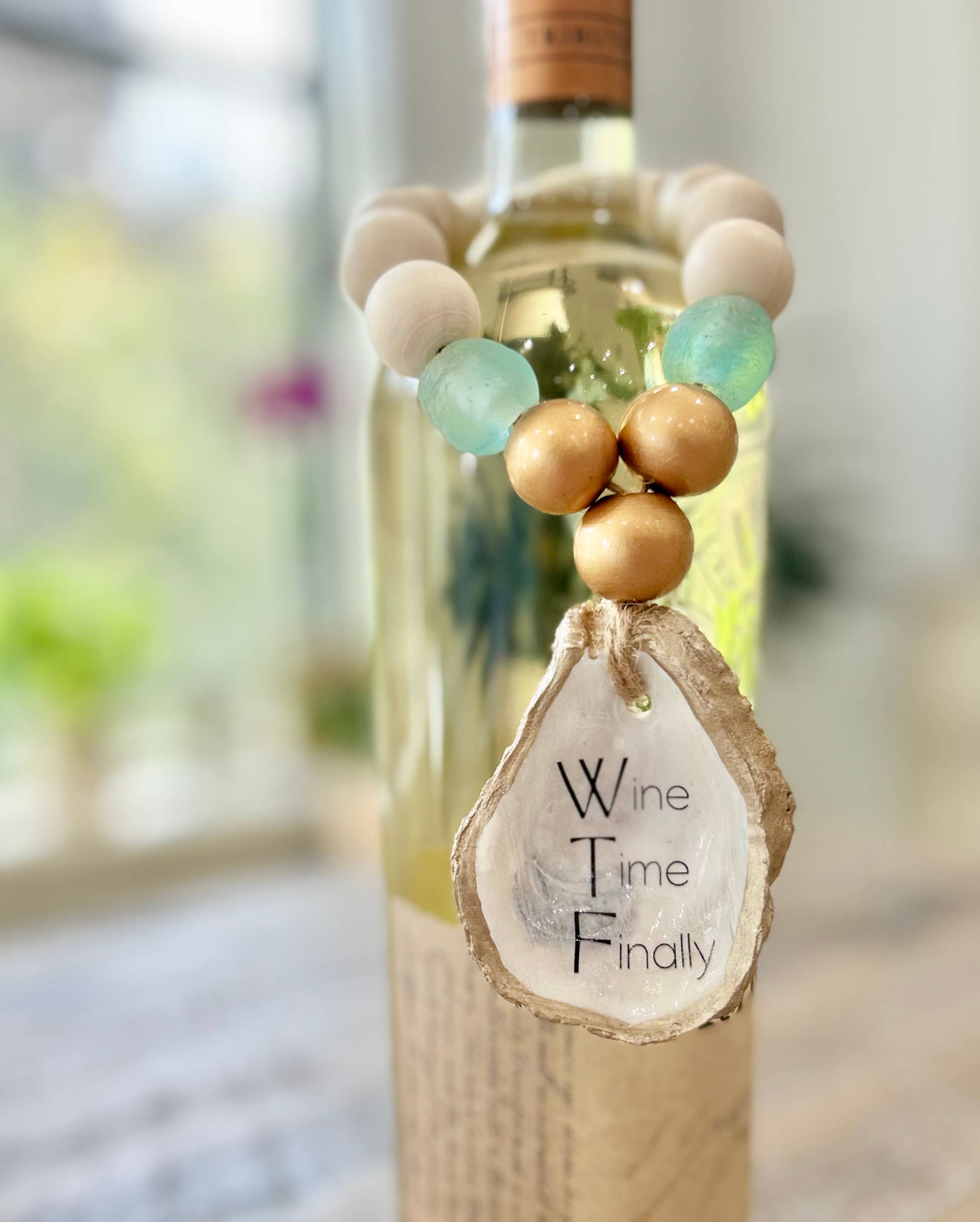 Coast and Cork - Wholesale Wine Charm - WTF Wine Time Finally - Beaded Wine Bottle Charm1