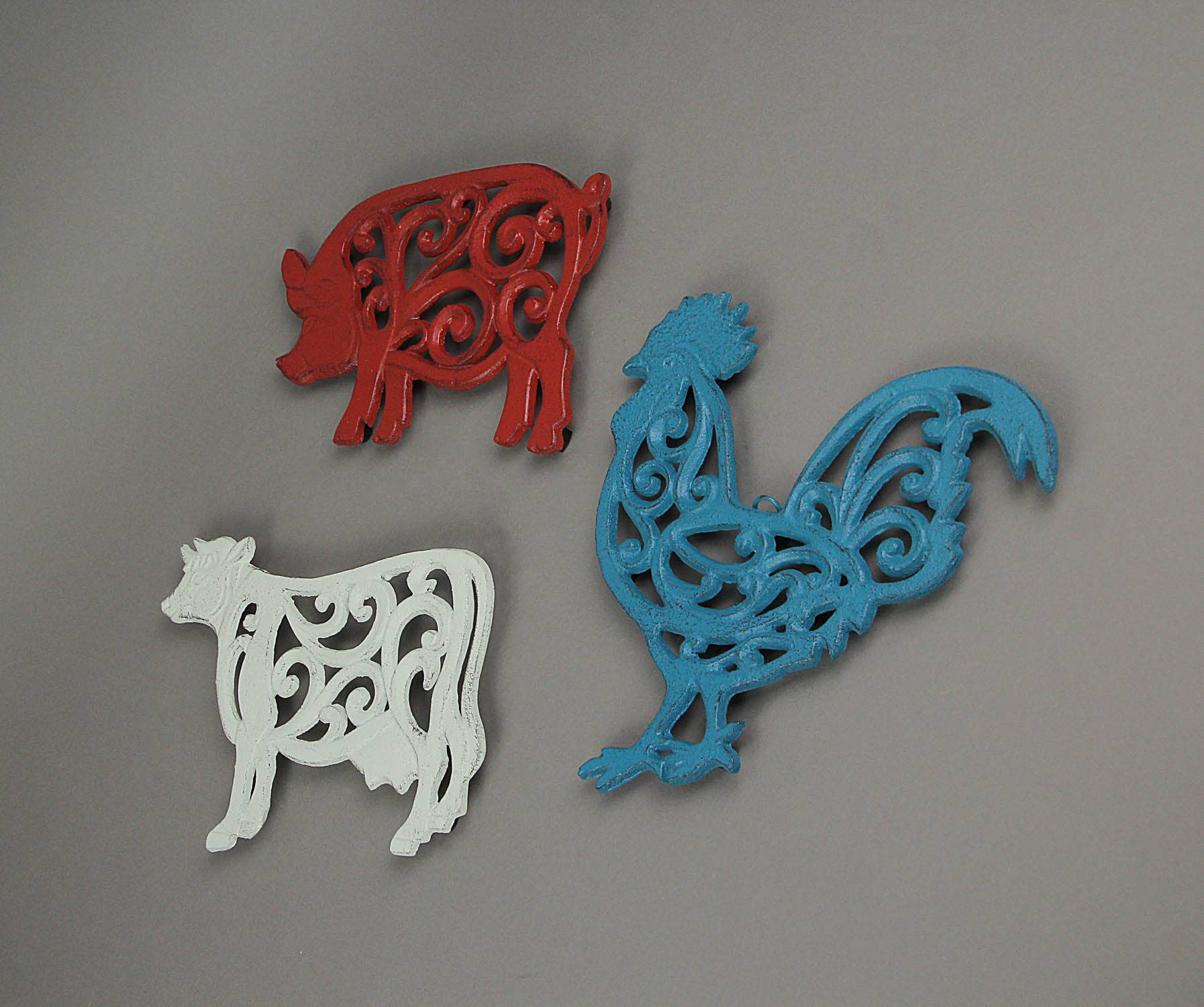 Zeckos – wholesale Grytunderlägg – Uppsättning av 3 gjutjärn Asst djur Trivets Wall Decor1