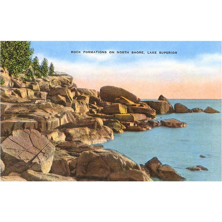 Carte de vœux MN-165 Rochers sur la rive nord, lac Supérieur pour la vente par Found Image Press