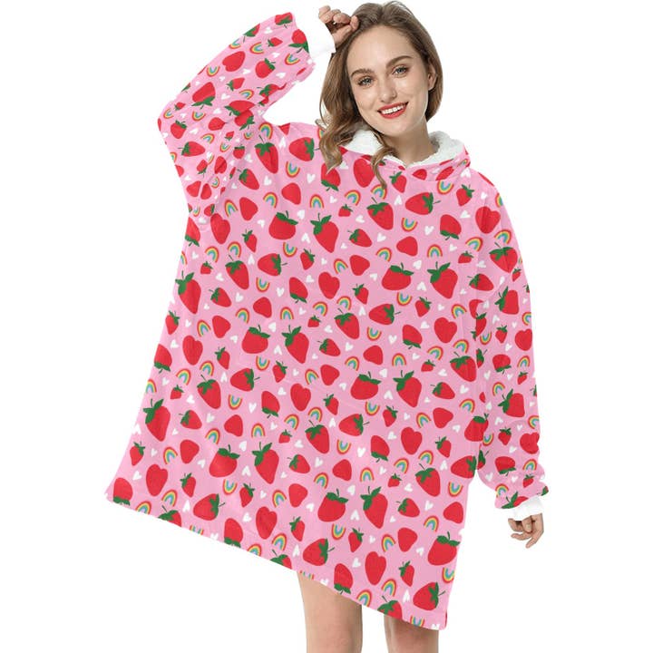 Pink Strawberry Fields - Hooded Blanket for wholesale by Green Cheeks