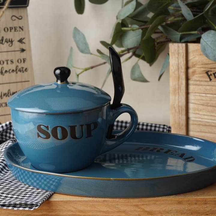Blue Soup Bowl and Bread Plates for wholesale by CGB Giftware