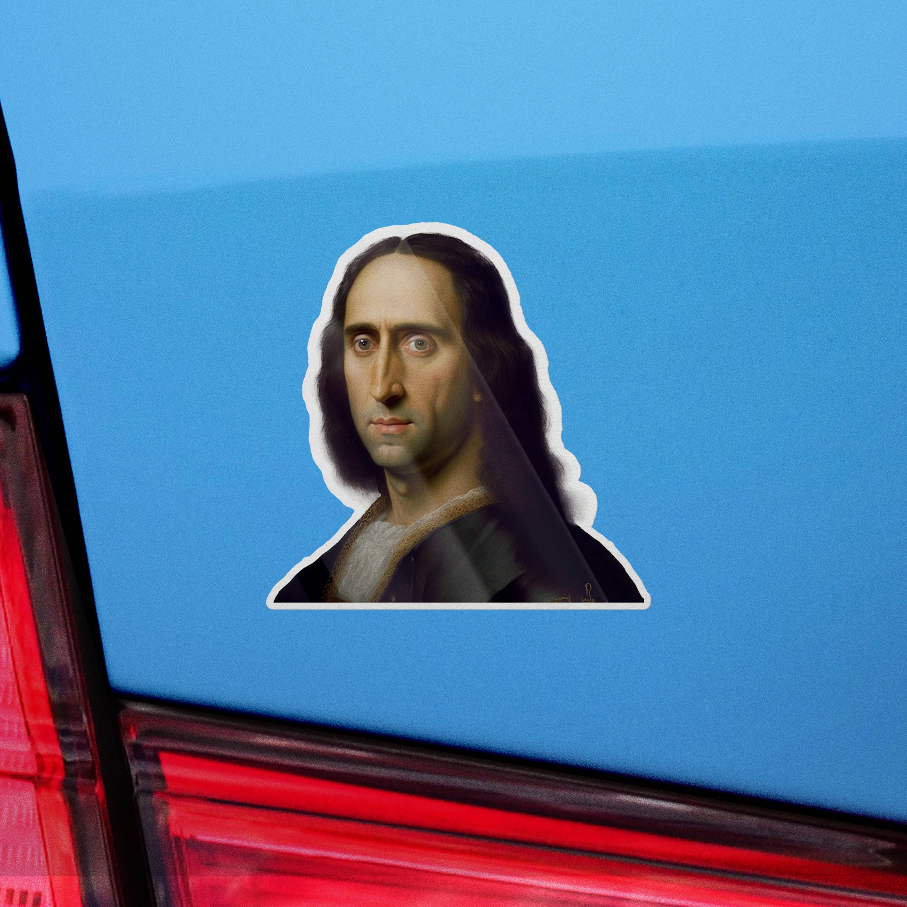 Sticker Bull – Engroshandel Klistermærke – Mona Lisa Nicolas Cage „Mona Cage“ Meme klistermærke, vandtæt7