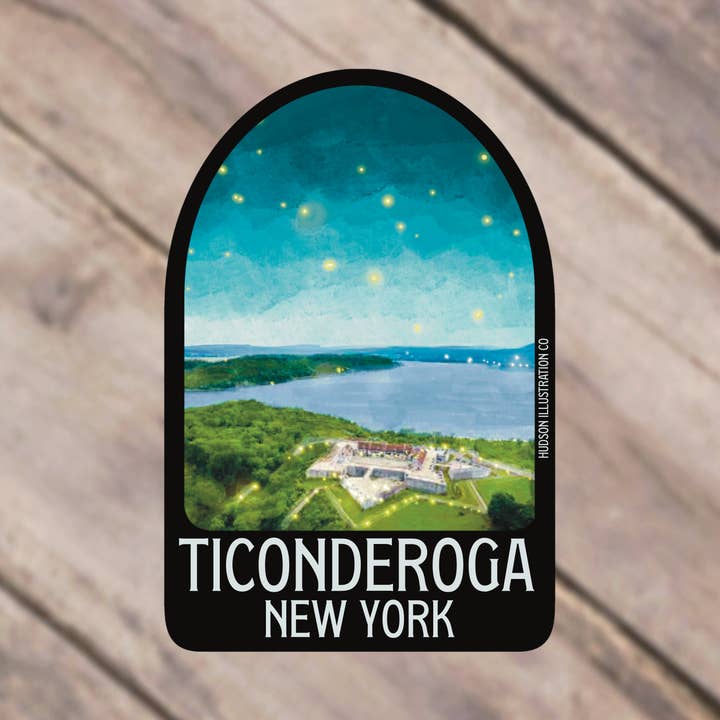 Autocollant/aimant/imprimé/carte postale Ticonderoga New York pour la vente par Hudson Illustration Co - About Town Co