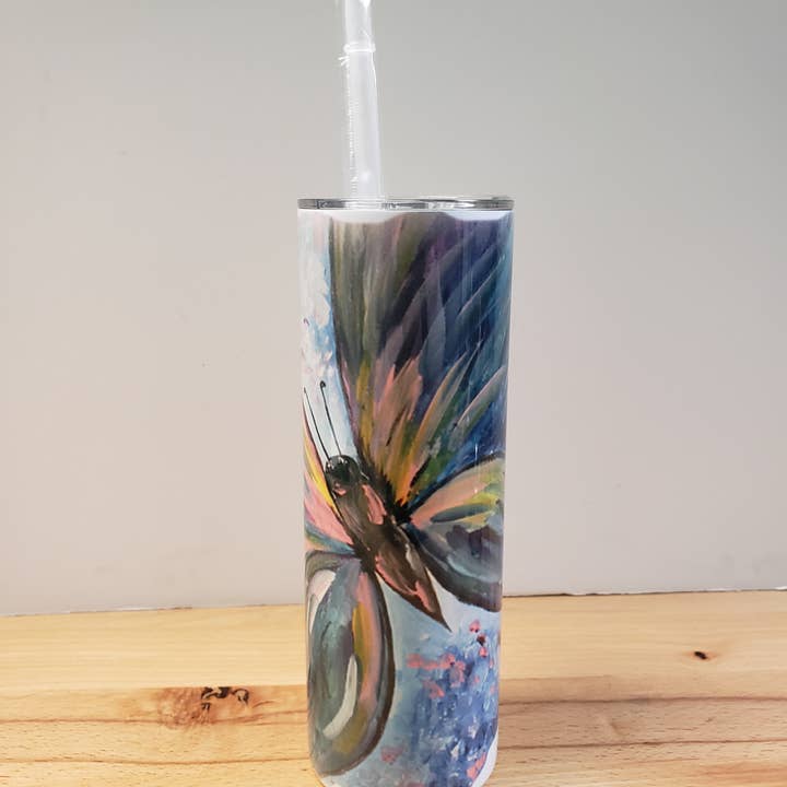 PP Butterfly Stainless Steel Tumbler for wholesale by Angie Bryan Creations