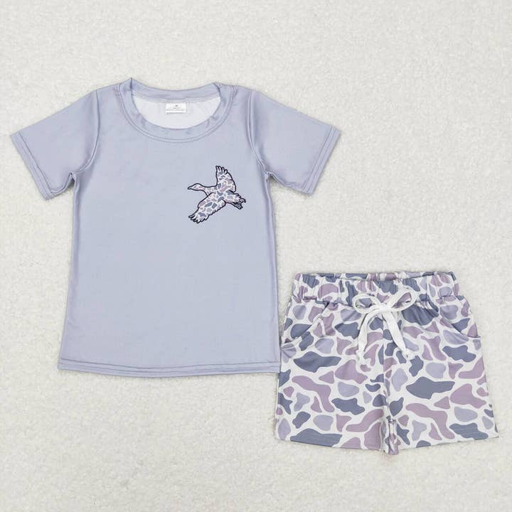 Aier Wholesale - Wholesale Top & Short Set - Kids - Baby Boys Duck Tops Grey Camo Shorts Clothes Sets