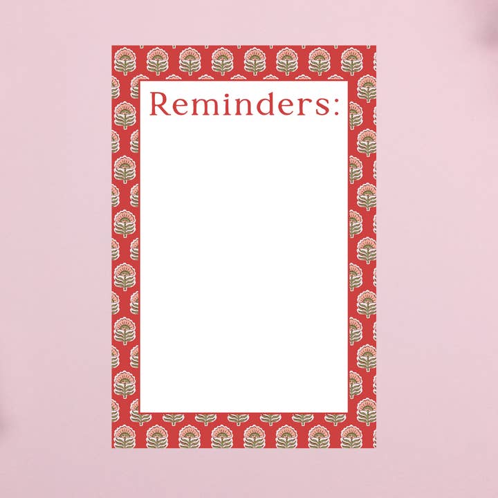 Red Floral Block Print Notepad, Custom for wholesale by Design Carolinas