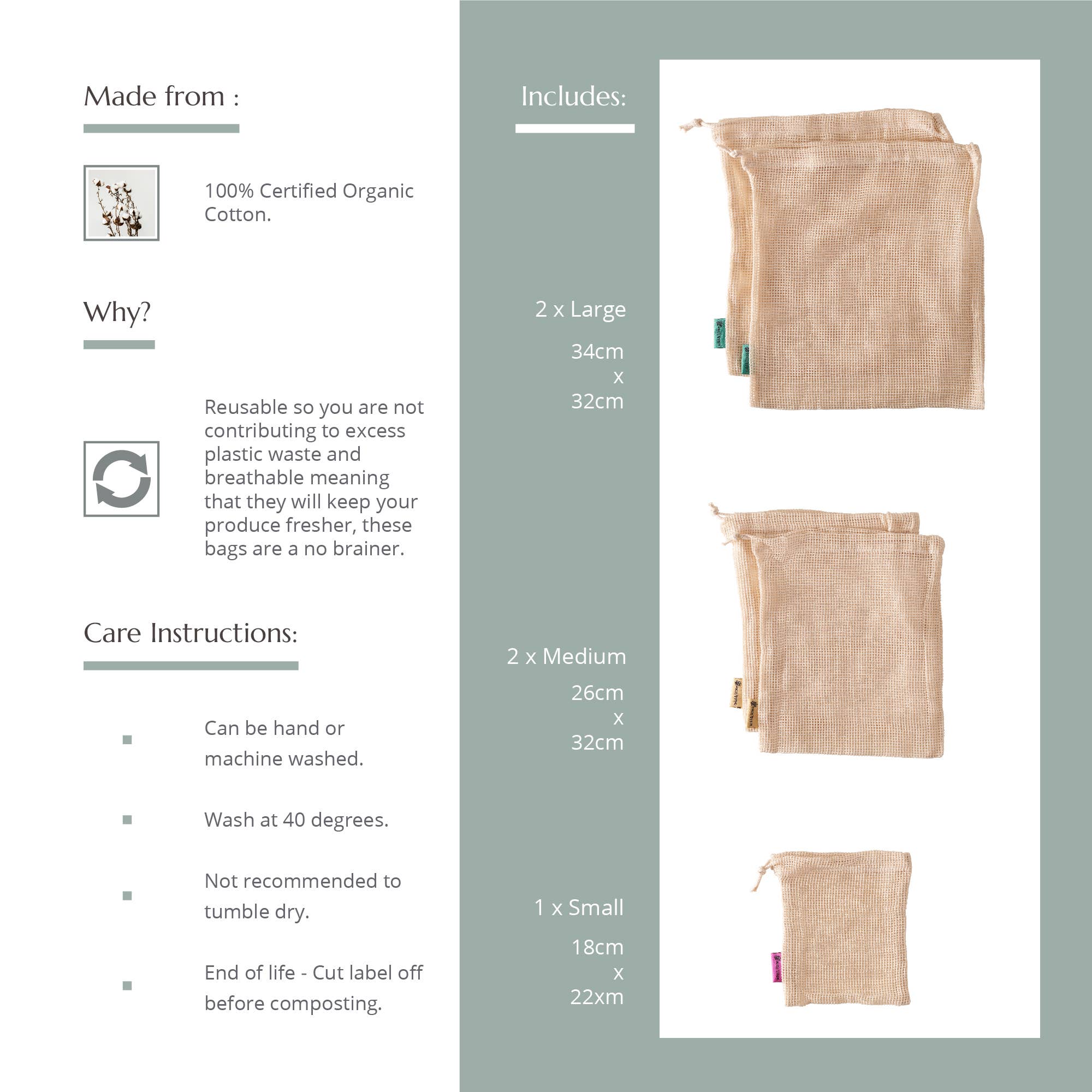 Wild and Stone - Venta al por mayor Bolsas de la compra - Bolsas reutilizables de malla para productos de algodón orgánico3