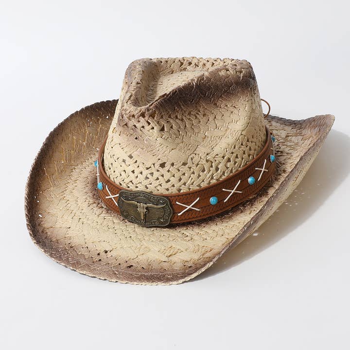 ACCITY - Wholesale Cowboy Hat - Women's - Vintage Hollow Out Straw Cowboy Beach Hat_CWAH3656