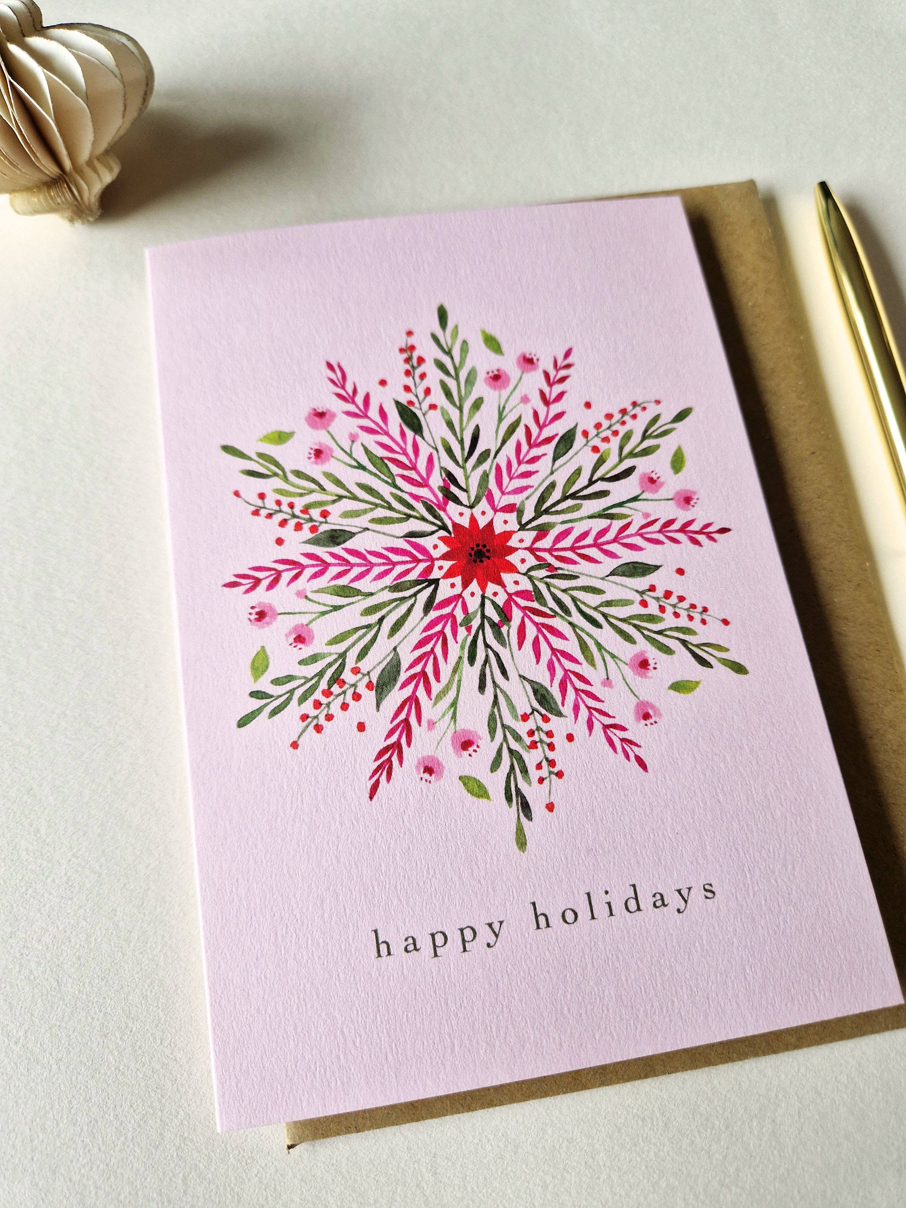 Anna Lau Art - Wholesale Season's Greetings Card - Floral Snowflake - Pink - A6 Holiday card2