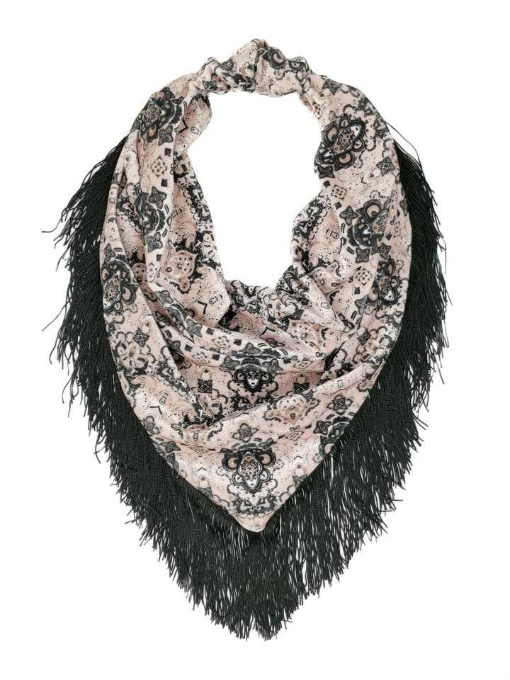 Lyxig rosa sammetssjal med svarta fransar för wholesale av Tétè Accessories