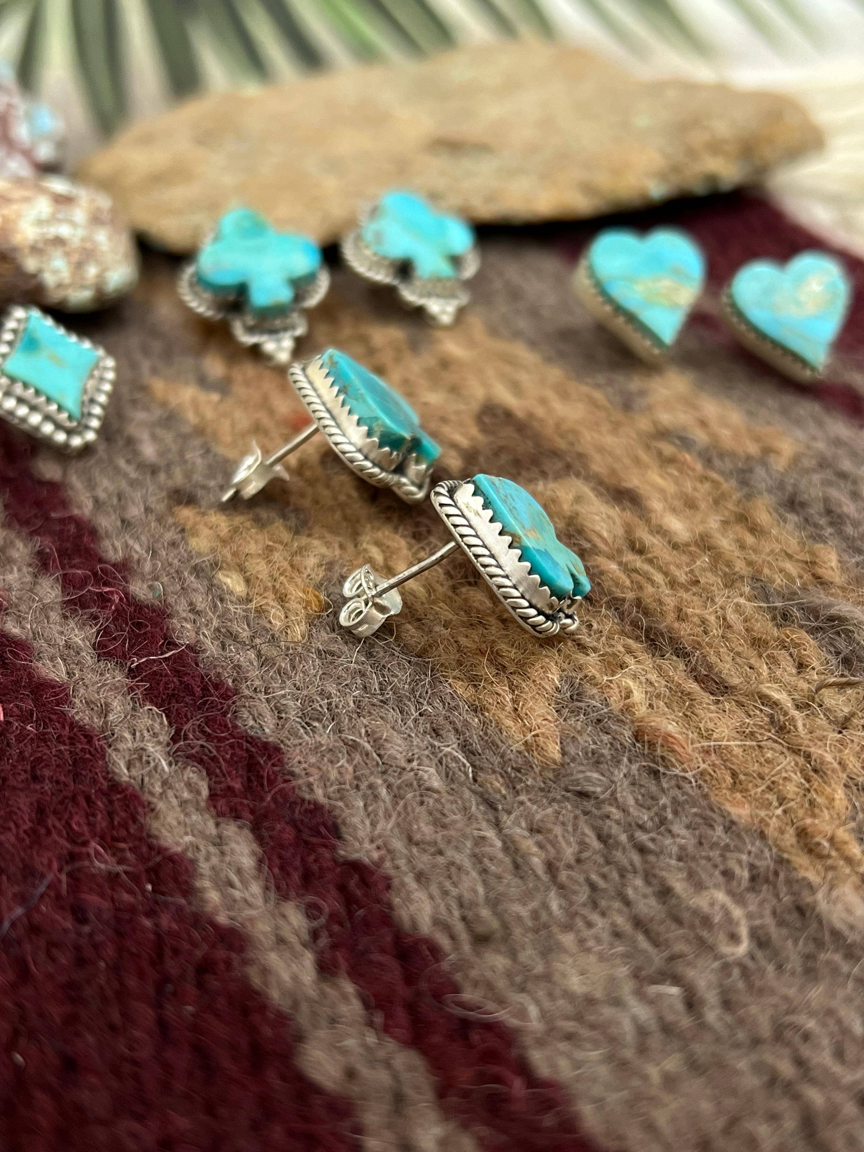 Nizhonitradersllc – wholesale Stud/post earrings – Handmade Sterling Silver Kingman Turquoise Post Studs with Signed Nizhoni4