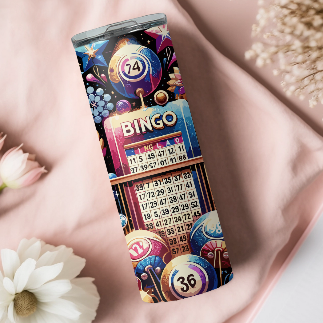 Honey Jar Creations - Vente Gourde/bouteille isotherme - Jeu de Cartes Bingo à l'Ancienne 20oz Gobelet Étroite1