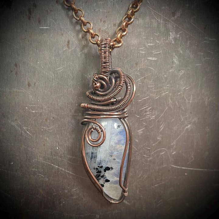 Pedra da Lua Natural com Turmalina Reversível Envolvida em Fio de Cobre por atacado de Natural Gifts Jewelry