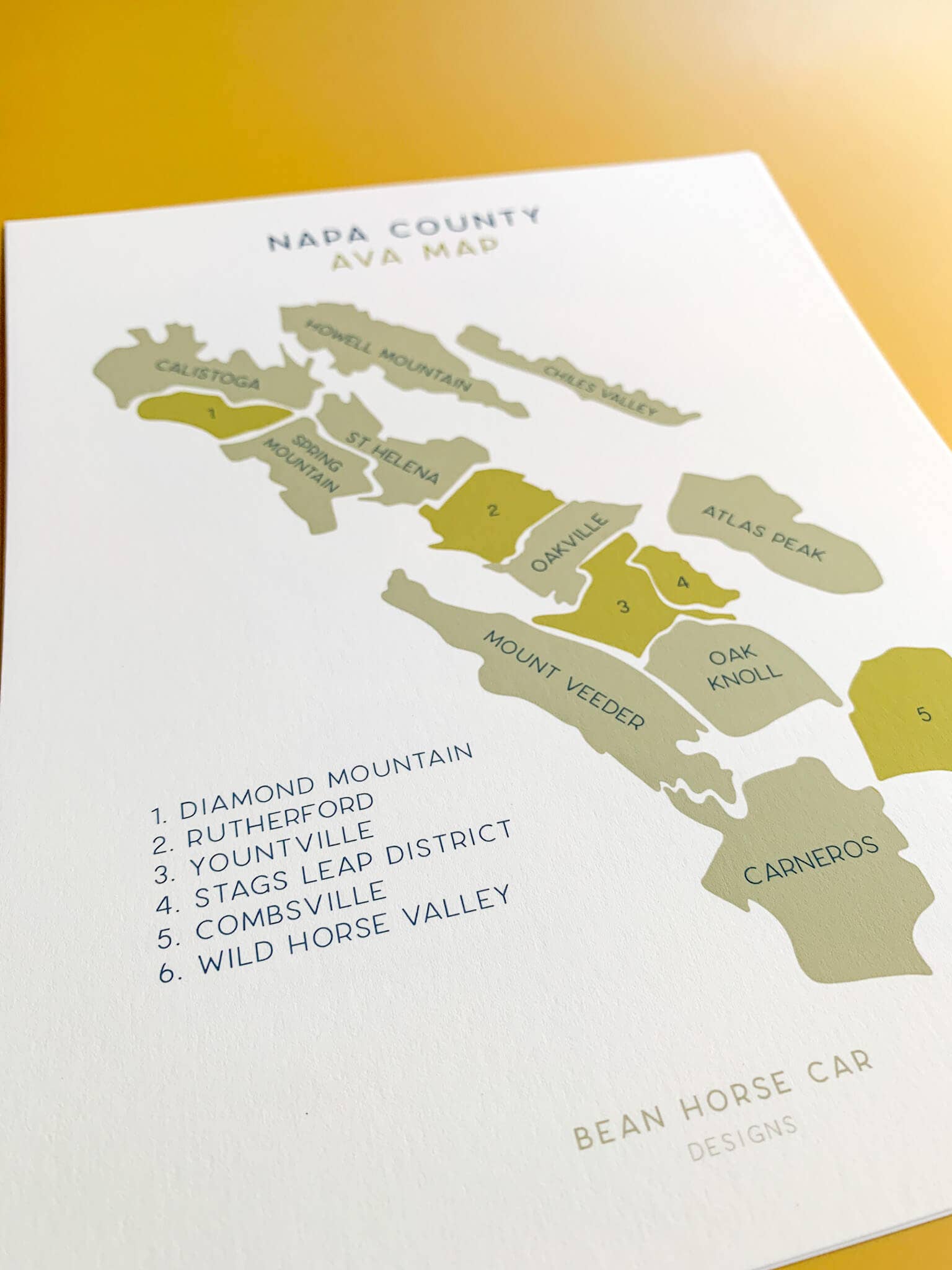 Bean Horse Car Designs - Wholesale Art Print - AVA Wine Map - North Coast - Napa Labeled Art Print6