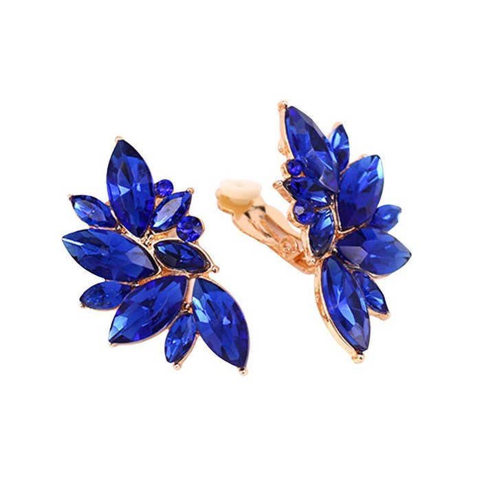 anbfashion - Wholesale Dangle Earrings - CRYSTAL STONE TEARDROP FLOWER CLIP ON EARRING KE-8228
