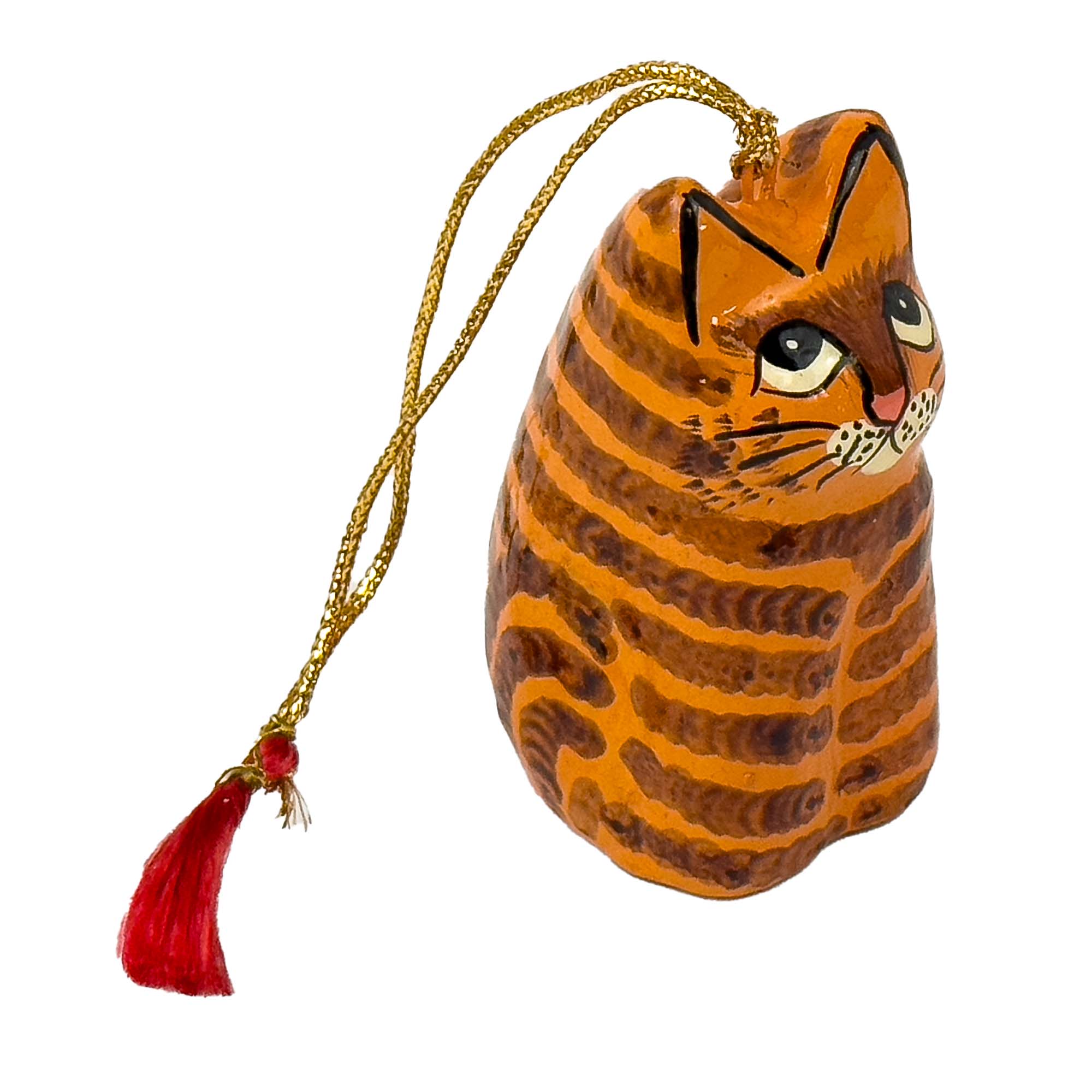 Global Crafts - Wholesale Ornament - Handpainted Kashmiri Sitting Cat, Tabby2