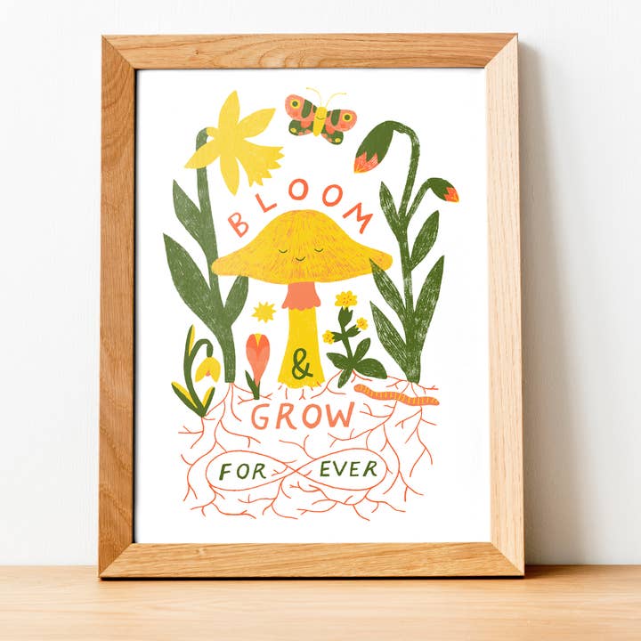 Bloom & Grow Forever Print, Mindful Nature Wall Art for wholesale by Lucy Scott Illustration