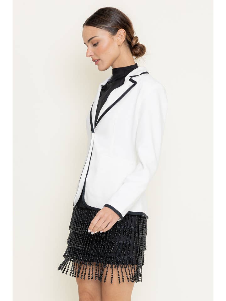 WHITE BLACK CLASSY PREPPY CHIC COLORBLOCK CONTRAST TRIM BLAZER-OI6527FO for wholesale on Faire3