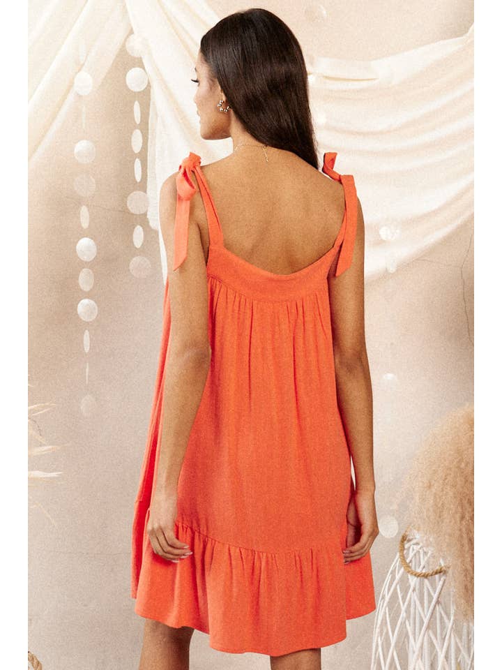 Endless Blu - Vendita all'ingrosso Vestito - Donna - MINI ABITO BABY DOLL IN LINO TINTA UNITA JD64611