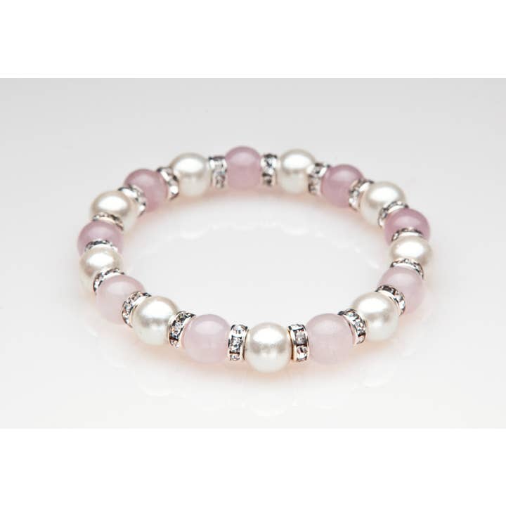 Pulsera elástica magnética de cuarzo rosa, blanco y cristal para venta al por mayor de Magnehealth