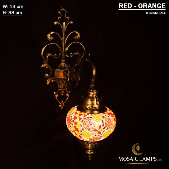 Mosaic Lamps - Wholesale Sconce - Turkish Mosaic Single Medium Globe Wall Lamp, Traditional Moroccan Vintage Ceiling Sconce, Handmade Marrakech Bedroom Living Room Wall Lights15
