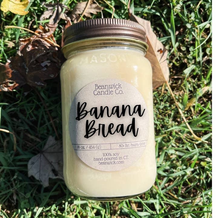 BANANBRÖD Sojaljus i Mason Jar Unik gåva för wholesale av Beanwick Candle Co.