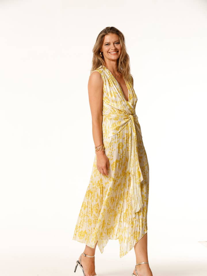 Elsass-Kleid aus bedrucktem Lamé-Chiffon für den Großhandel von OKY