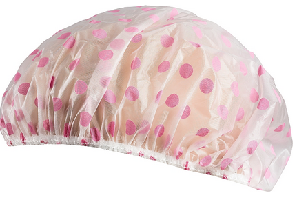 LS GROUP - Wholesale Showercap - White shower cap with pink polka dots0