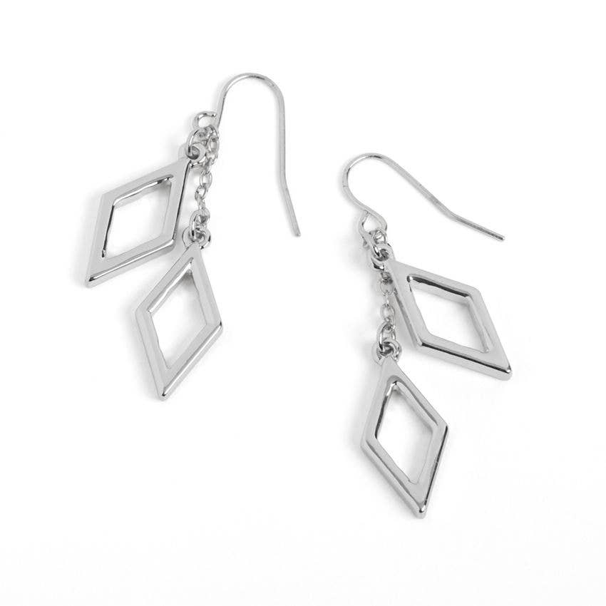 Double Diamond Chain Drop Earrings - Silver for wholesale on Faire