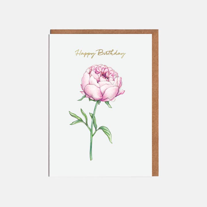 Lottie Murphy - Wholesale Birthday Card - Pink Peony Flower Birthday Card - 'Happy Birthday'